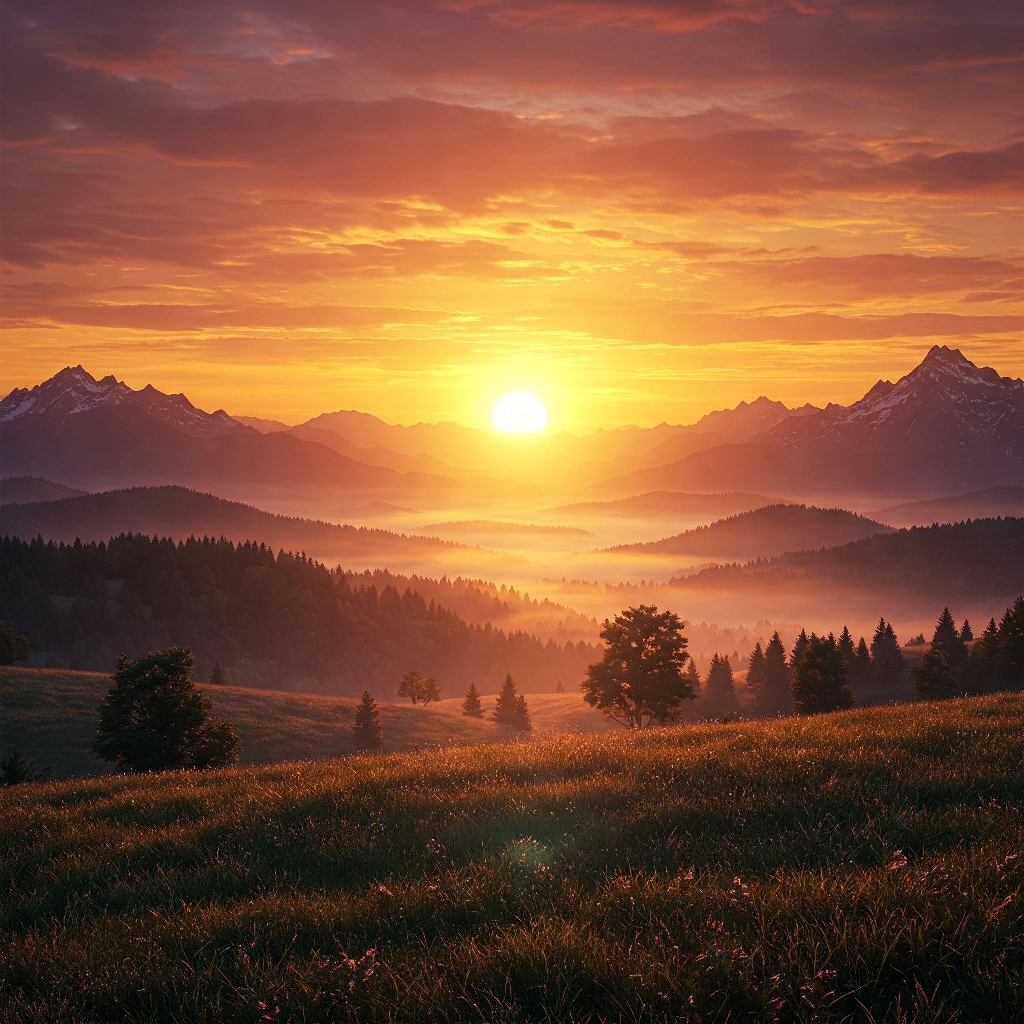 photo of Golden Majesty-Sunrise Over Mountain Valleys